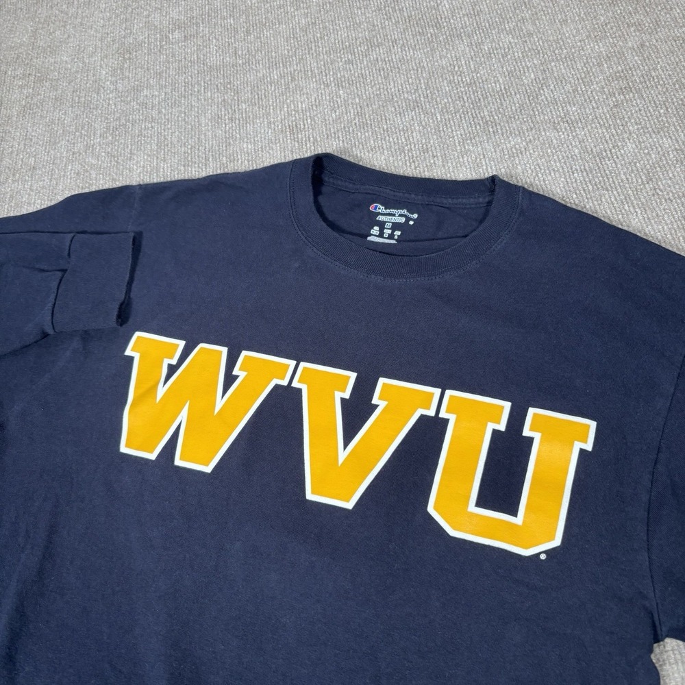West Virginia Mountaineers WVU T Shirt Men M Long Sleeve Blue Back Logo Champion